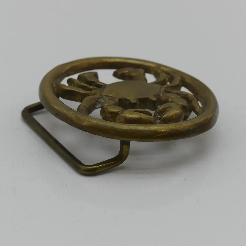 Vintage Solid Brass Crab Belt Buckle Round Nautical Coastal Beachwear Unisex
